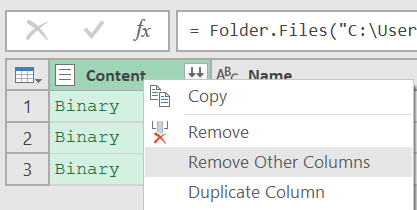 Get and Transform Excel 2016 – Remove Other Column