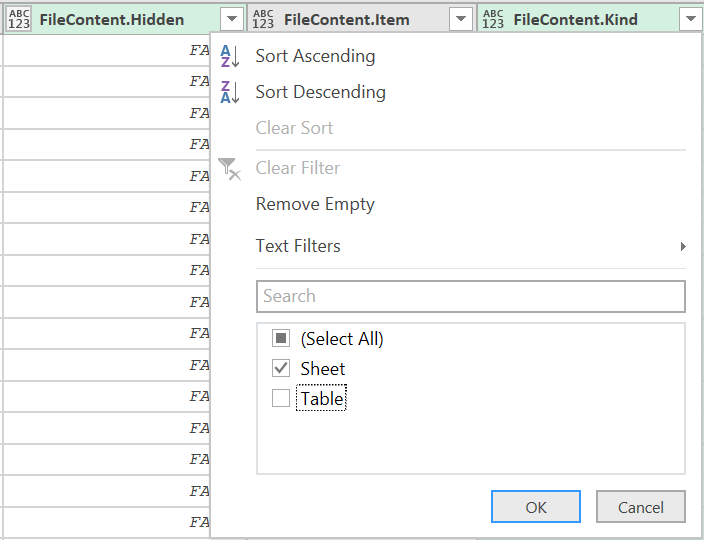 Get and Transform Excel 2016 – select Sheet