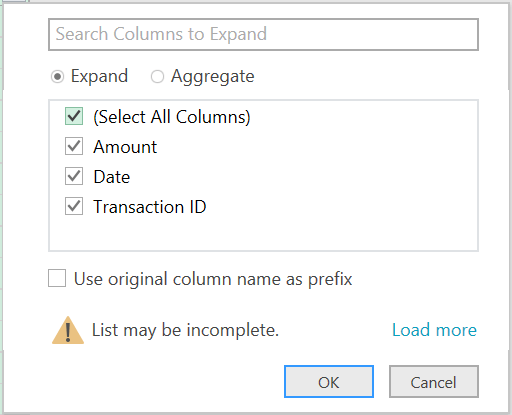 Get and Transform Excel 2016 –Use Original Columns name as prefix